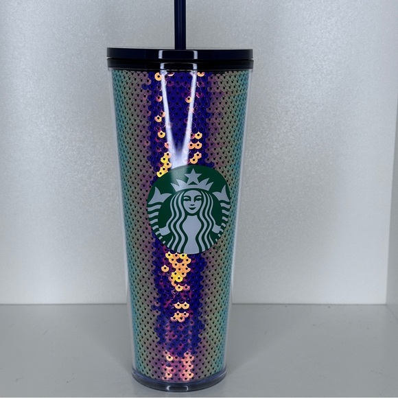 Starbucks Dark Purple Sequin Venti Cold Cup Tumbler Rare - Picture 1 of 7